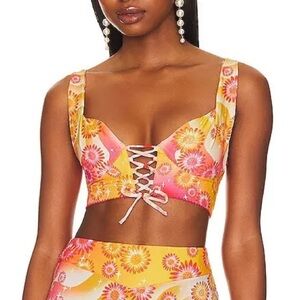 NWT Agua Bendita x Revolve Kaia Top Crop Lace Up Solaris Bright Floral Sz XS